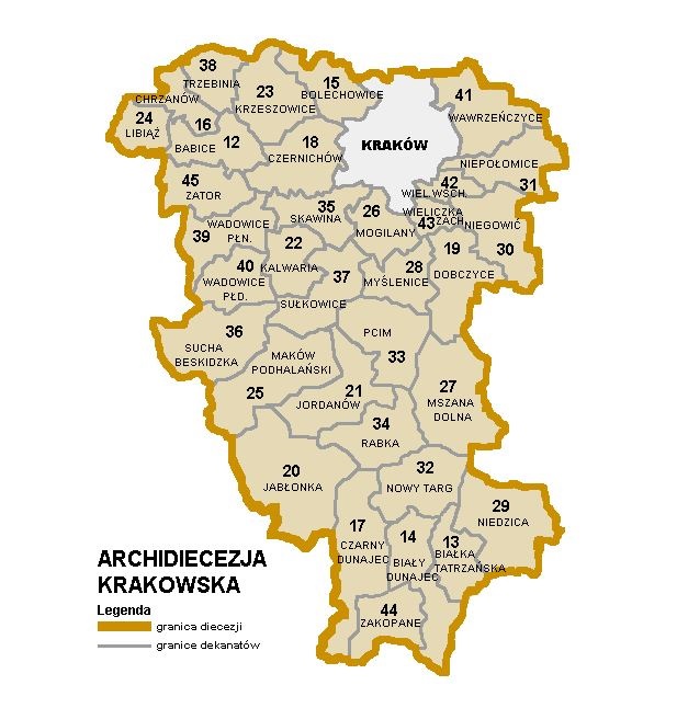 Mapa Archidiecezji Krakowskiej